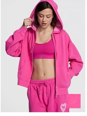 PINK Victoria's Secret Hot Pink Zip-Up Hoodie & Bralette Set